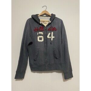 Vintage Hollister Mens Thick Full Zip Hoodie Size XL Graphic Preppy Logo Y2K